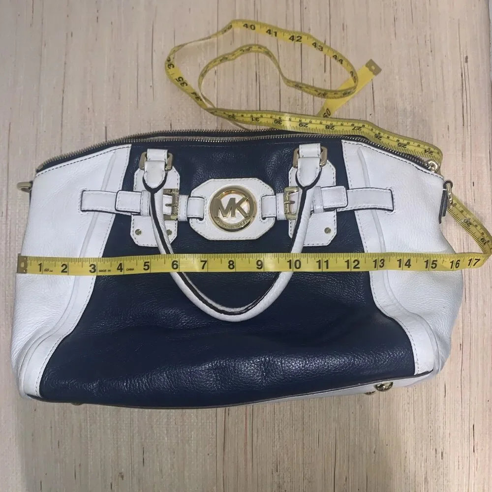 Michael Kors Color-Block Pebbled Leather Satchel/Crossbody Handbag Blue White